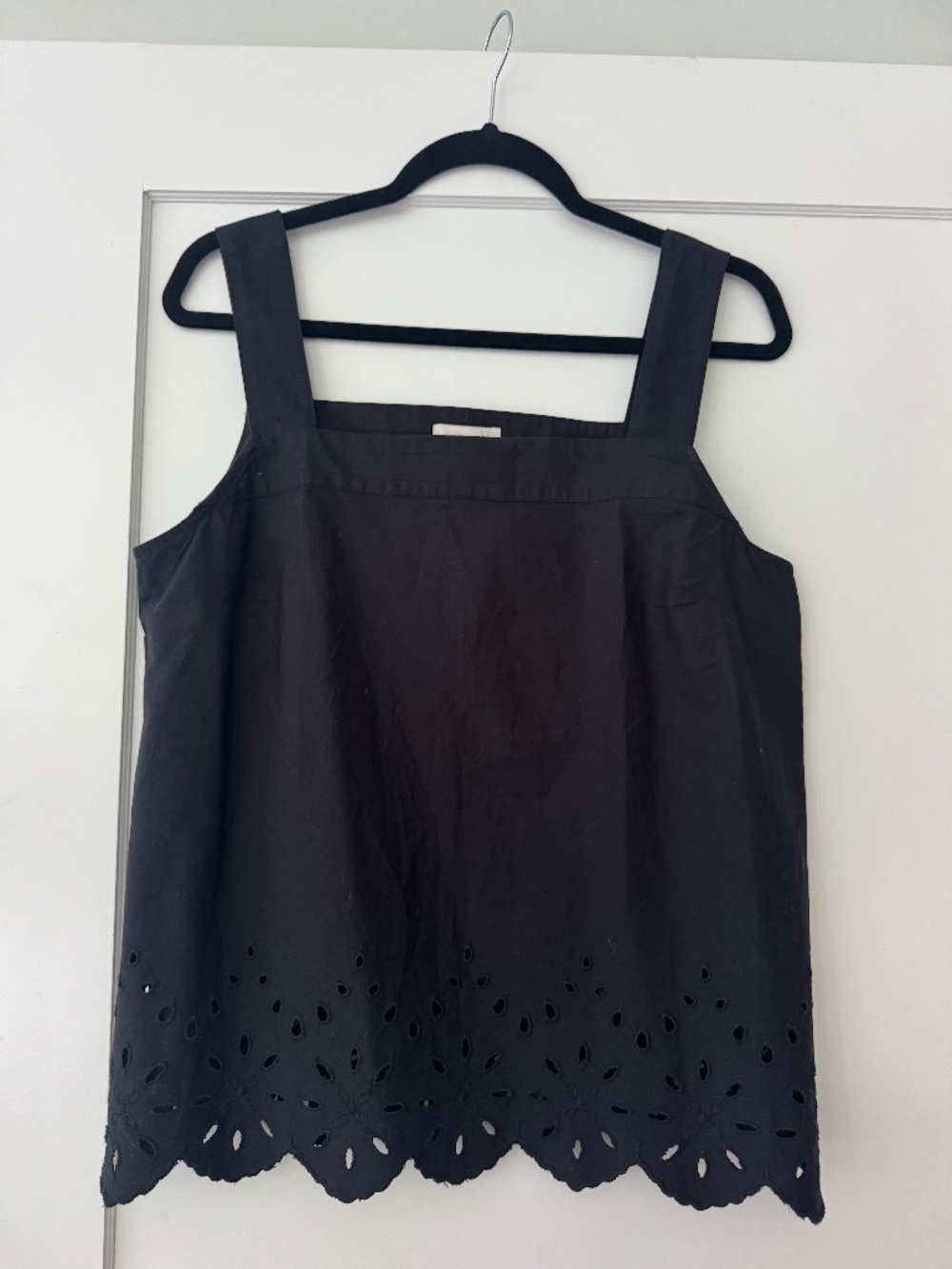 LOFT, Black Square Neck Eyelet Hem Tank Top, Medium